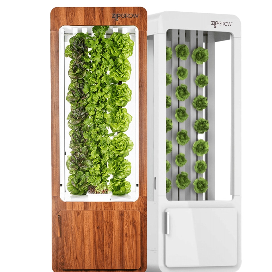 a wooden, and white ZipGarden™ unit full of plants.