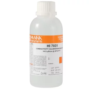 A bottle of Hanna HI 7031L EC Solution