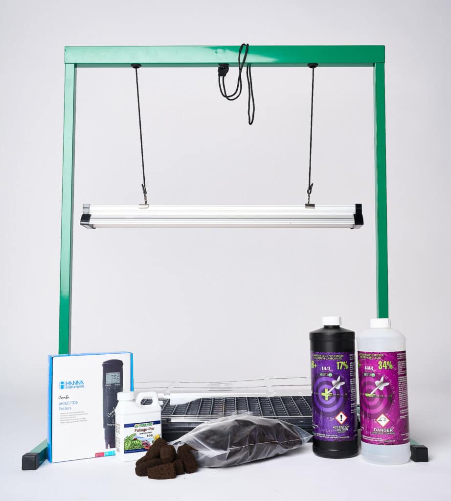 Hydroponic Grower’s Starter Kit on the floor with all products included